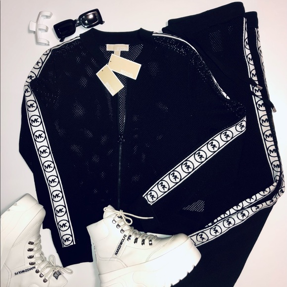 MICHAEL KORS Logo Tape Mesh Joggers + Bomber Track jacket Suit - Picture 2 of 5